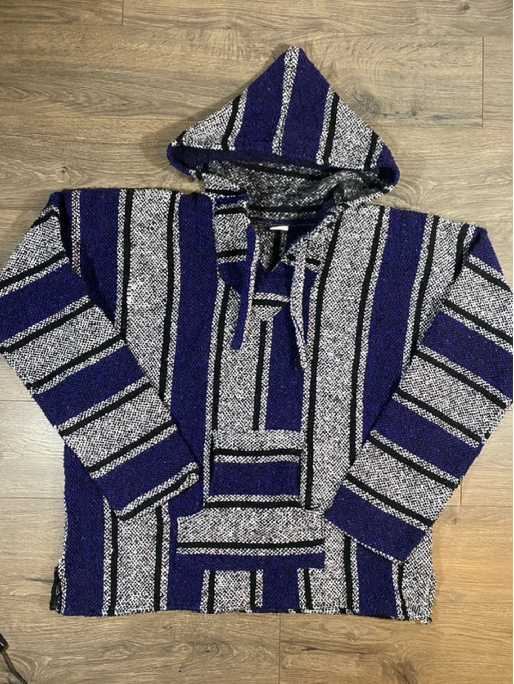 Artesanias FR Inc XL Purple Baja Hoodie Mexican Jerga Striped Pullover